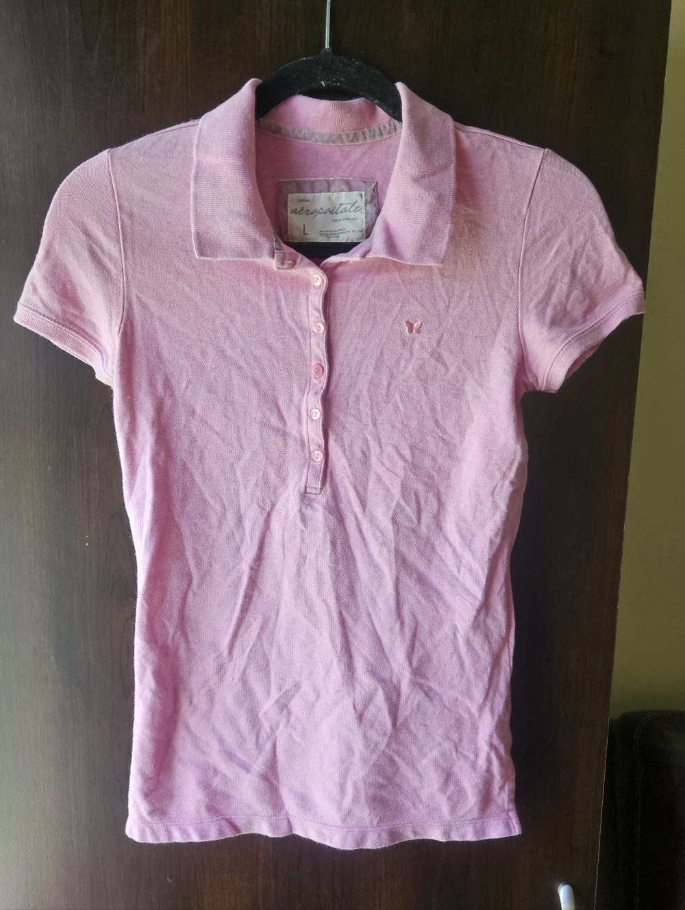 Y2K Aeropostale Women’s Light Pink Polo Shirt with Button Placket Size Large